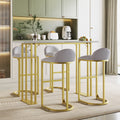 5 Pcs Bar Table And Chairs Set, Modern Gold White Table With 4 Velvet Cushion Bar Stools, Kitchen Counter High Top Table, Breakfast Table Set, Space Saving Table For Home & Kitchen, Gold Frame Metal Grey White Seats 4 Metal Dining Room Contemporary