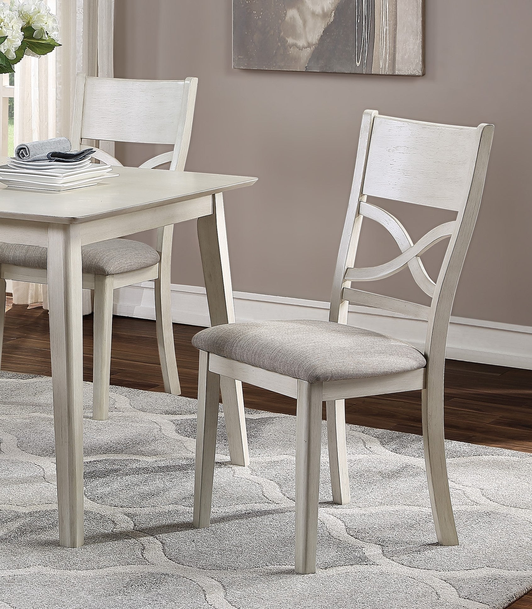 Antique White Finish 5pc Dining Set Rectangular Table wood-antique white-seats 4-wood-dining room-48