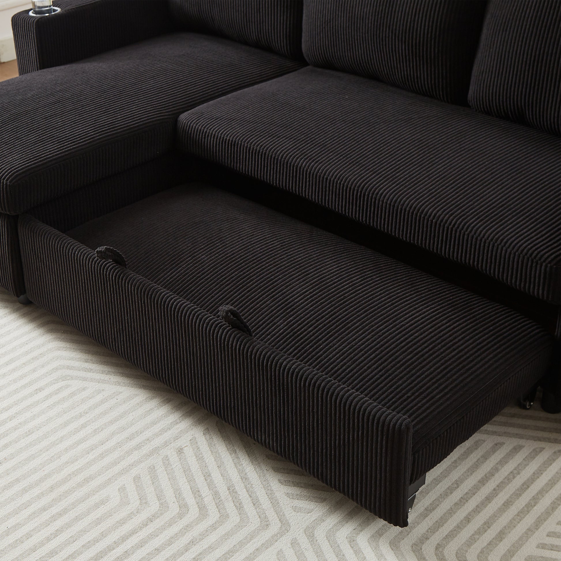 Fx78.7" Comfortable Corduroy L Shaped Combo Sofa Bed, Living Room Furniture Set For Tight Spaces, Reversible Sleeper Combo Sofa With Pullout Bed, Reversible Sofa Bed For Living Room, W1926S00010 Black Wood Primary Living Space Foam Corduroy 3 Seat