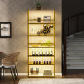 Led Tall Led Tall Wine Rack Freestanding Floor, 7 Tier Wine Baker Rack With Glass Holder & Wine Storage, Industrial Wine Display Shelf Wine Bar Cabinet For Bar, Kitchen, Dining Room White Gold Dining Room Industrial Mdf Metal