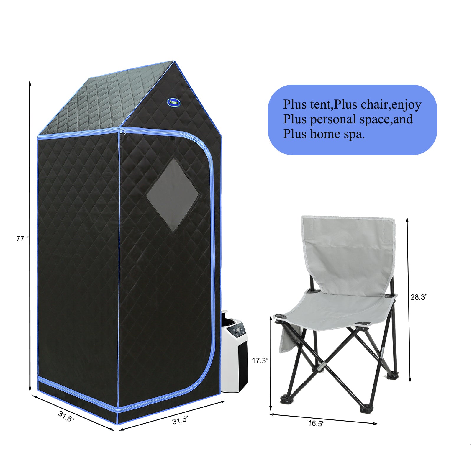 Portable Gothic Roof Plus Type Full Size Steam Sauna black-polyester-polyester