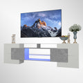 Video Tv Console With Storage Cabinets, Long Led Tv Stand Full Rgb Color Selection, 31 Modes Changing Lights Modern Entertainment Center With 2 Tempered Glass Shelves Grey White, For 80 Inches Marble Primary Living Space 80 89 Inches 80 89 Inches Modern