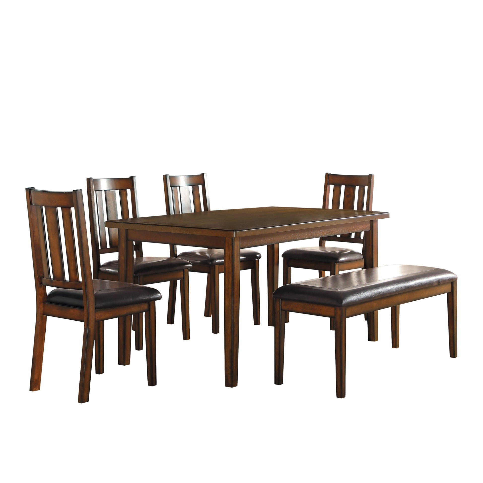 Espresso Finish 6Pc Dining Set Tabe Bench And 4 Chairs Set Black Faux Leather Upholstered Seat Dining Kitchen Set Wooden Furniture Wood Wood Espresso Seats 6 Wood Dining Room 42 Inches Classic,Transitional 4 Leg Rectangular Dining Table With Chair And