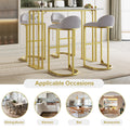 5 Pcs Bar Table And Chairs Set, Modern Gold White Table With 4 Velvet Cushion Bar Stools, Kitchen Counter High Top Table, Breakfast Table Set, Space Saving Table For Home & Kitchen, Gold Frame Metal Grey White Seats 4 Metal Dining Room Contemporary