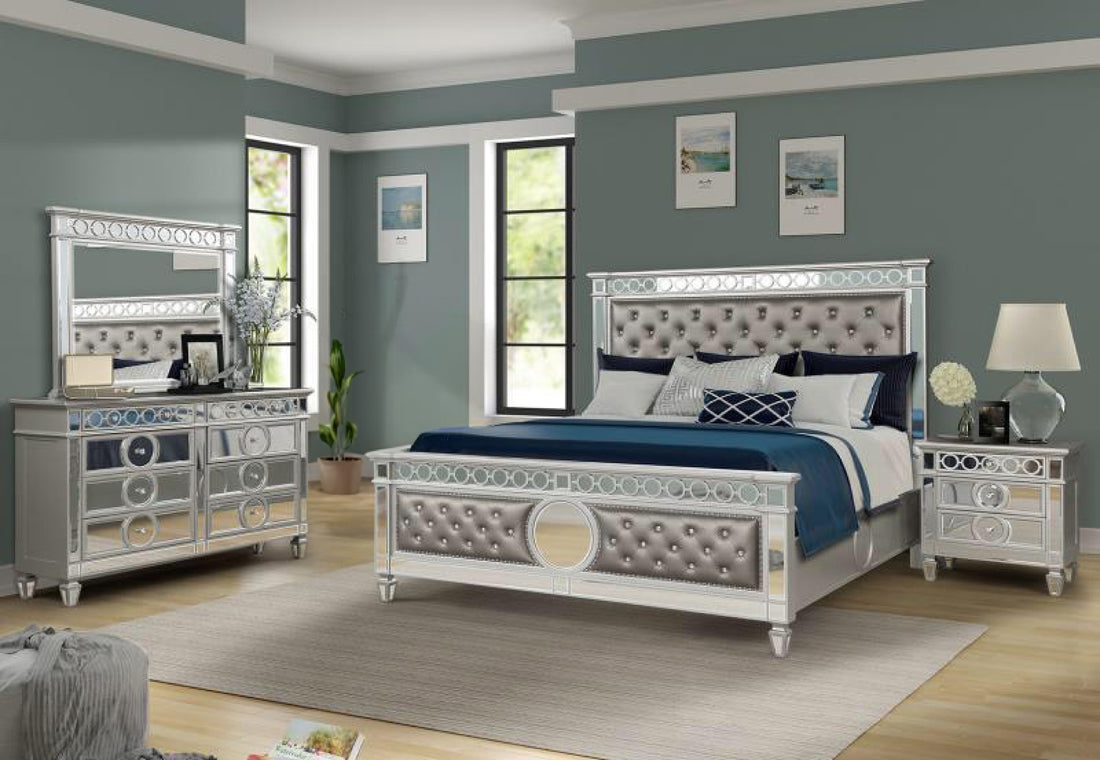 Symphony Modern Style Mirror Front King 4 Piece box spring required-king-silver-wood-4 piece
