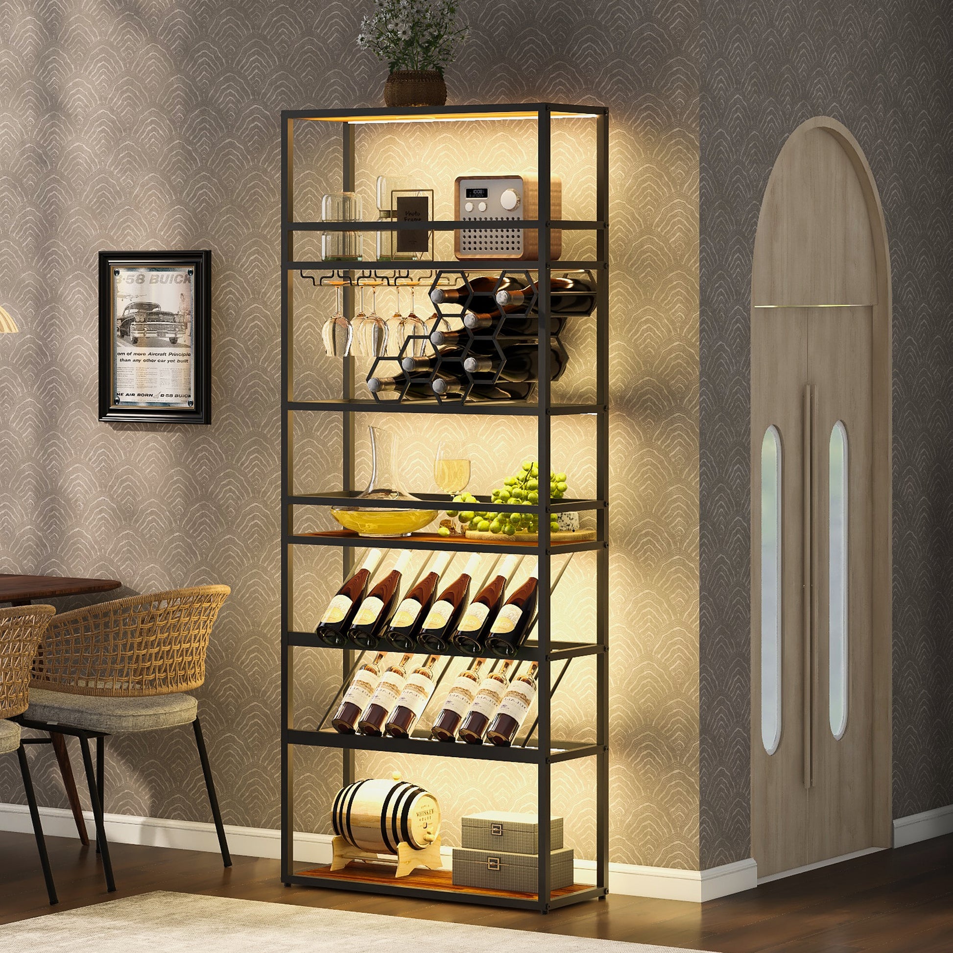 Led Tall Wine Rack Freestanding Floor, Tier Wine Baker Rack With Gla