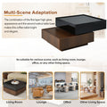 Multi Functional Square 360 Rotating Coffee Table With 2 Drawers, High Gloss 2 Tier Center Table With Swivel Tabletop And Storage, Walnut Table Frame Side Table For Living Room, Black Black Dark Walnut Primary Living Space Glossy Square Particle Board