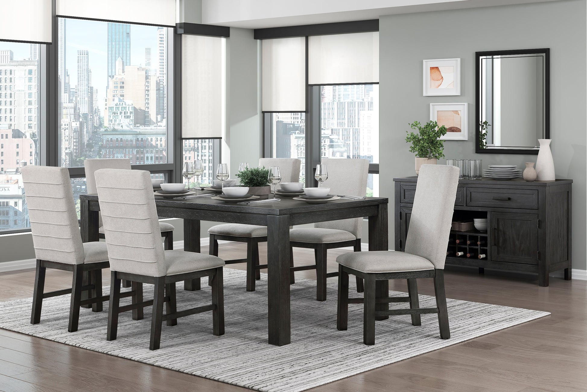 Antique Black Finish Modern Dining 5Pc Set Rectangular Table And 4 Upholstered Chairs Textured Gray Wooden Dining Room Furniture Wood Wood Antique Black Seats 4 Wood Dining Room 72 Inches 4 Leg Rectangular Dining Table With Chair Wood