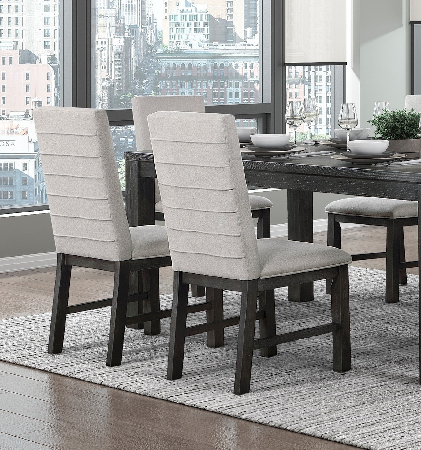 Antique Black Finish Modern Dining 5Pc Set Rectangular Table And 4 Upholstered Chairs Textured Gray Wooden Dining Room Furniture Wood Wood Antique Black Seats 4 Wood Dining Room 72 Inches 4 Leg Rectangular Dining Table With Chair Wood