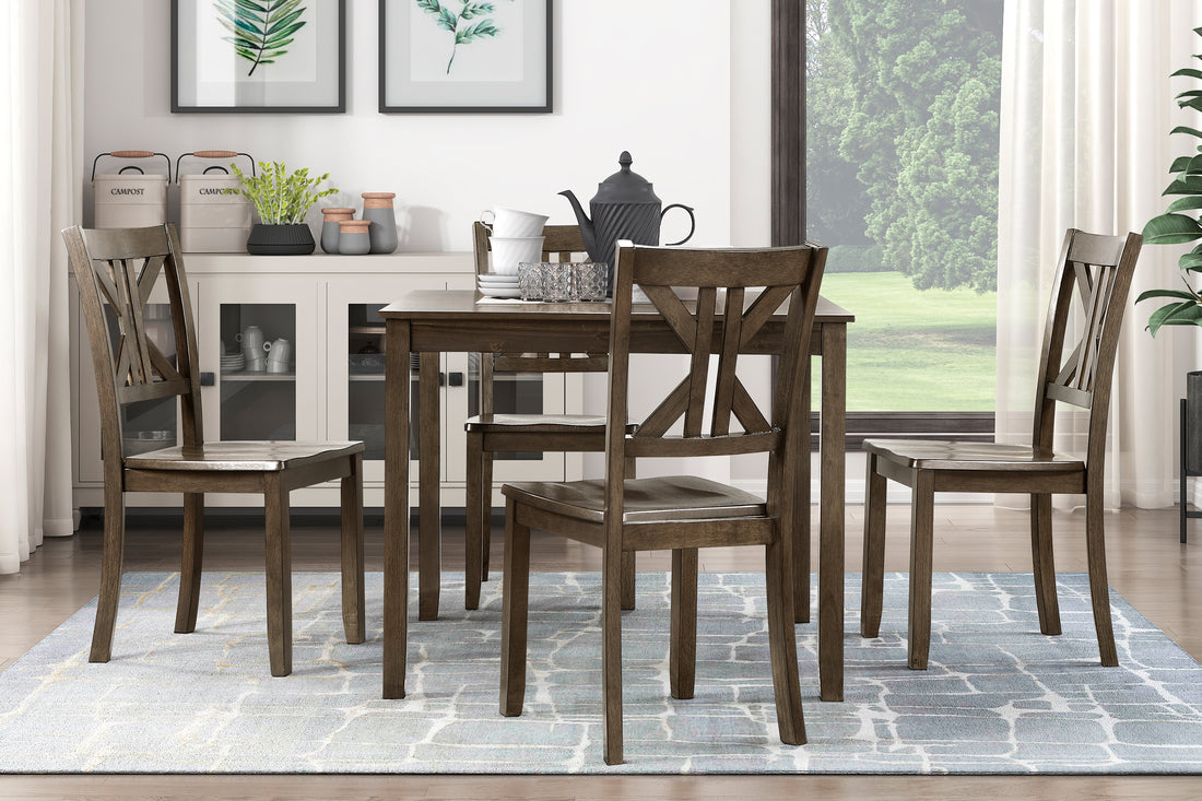 Charcoal Brown Finish 5Pc Dining Set Table And 4 Side Chairs X Back Design Kitchen Dining Furniture Wooden Transitional Breakfast Wood Wood Brown Mix Seats 4 Wood Dining Room 36 Inches Casual,Transitional 4 Leg Square Dining Table With Chair Wood