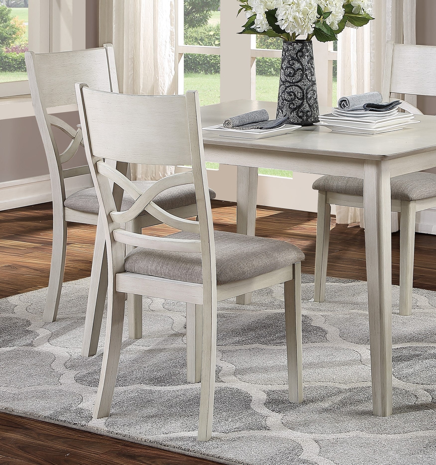 Antique White Finish 5pc Dining Set Rectangular Table wood-antique white-seats 4-wood-dining room-48