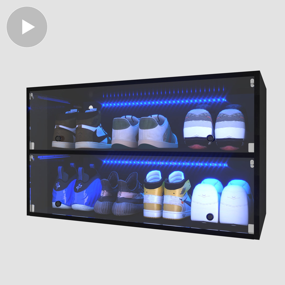 Video Sneaker Storage, Wooden Stackable Shoe Storage Box With Sliding Glass Door, Shoe Organizer Storage Box With Rgb Led Light For Up To 6 Pairs Of Shoes, Shoe Storage Bin For Display Sneakers Black Primary Living Space Particle Board