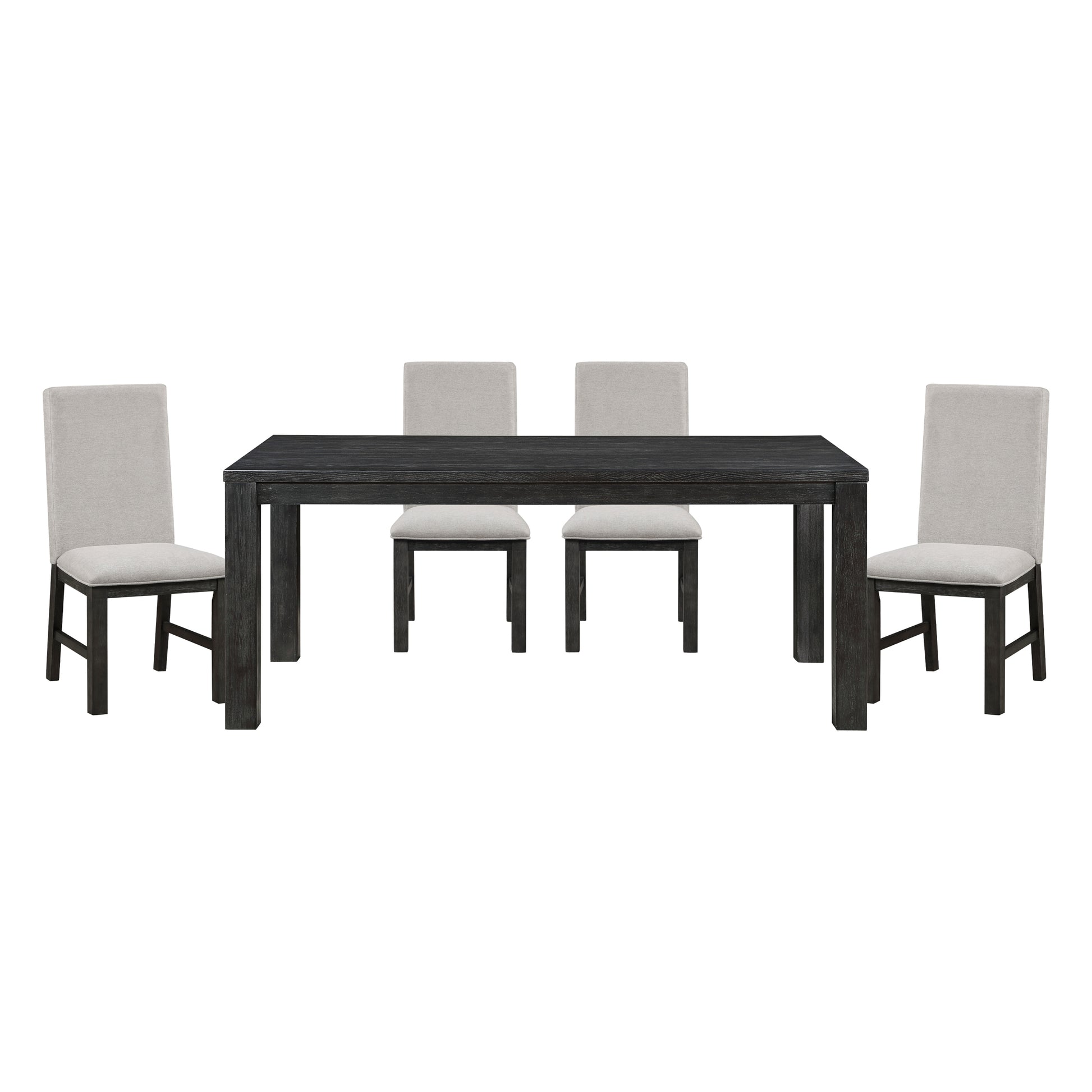 Antique Black Finish Modern Dining 5Pc Set Rectangular Table And 4 Upholstered Chairs Textured Gray Wooden Dining Room Furniture Wood Wood Antique Black Seats 4 Wood Dining Room 72 Inches 4 Leg Rectangular Dining Table With Chair Wood