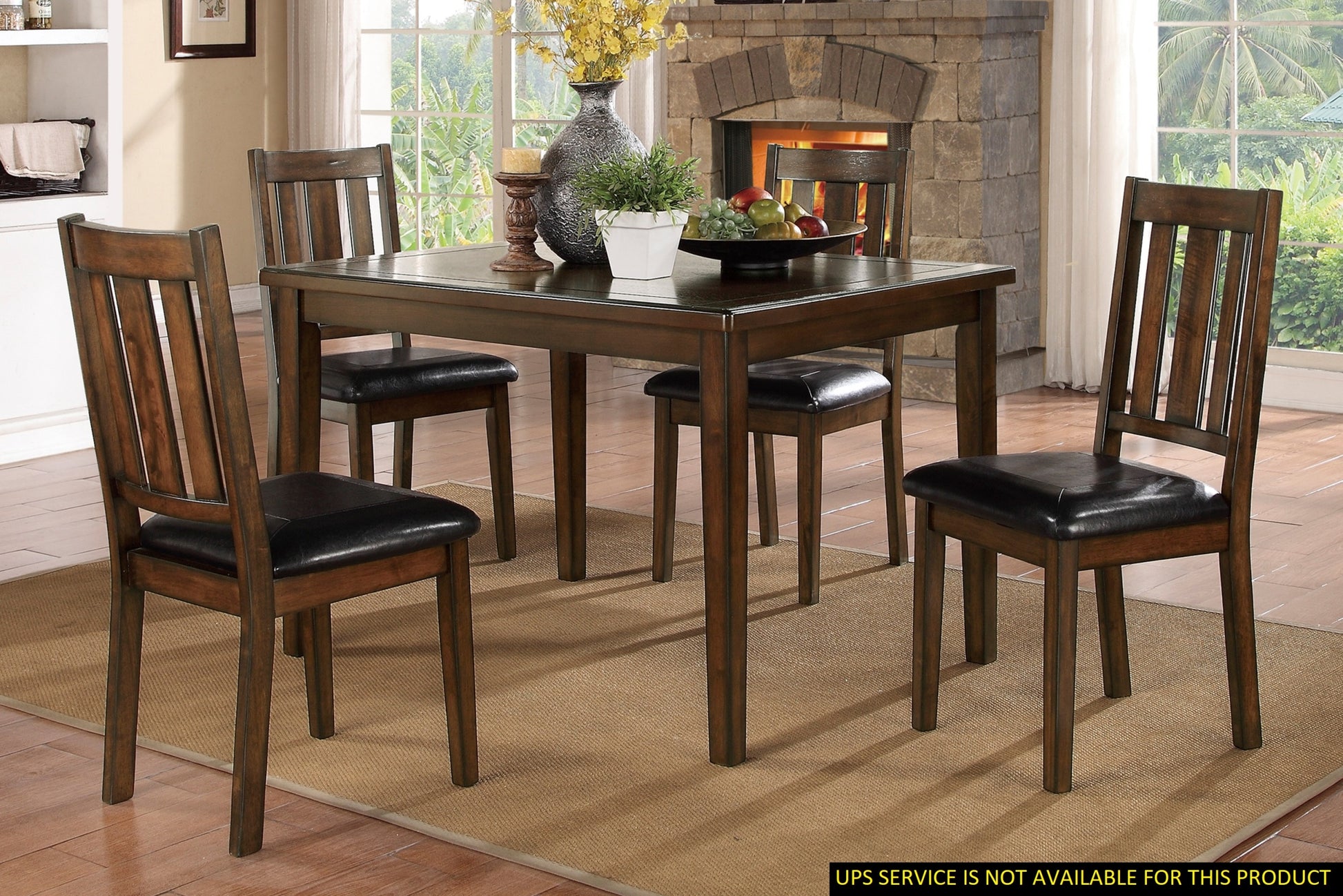Dark Brown Cherry Finish 5Pc Dining Set Table With Chairs Black Faux