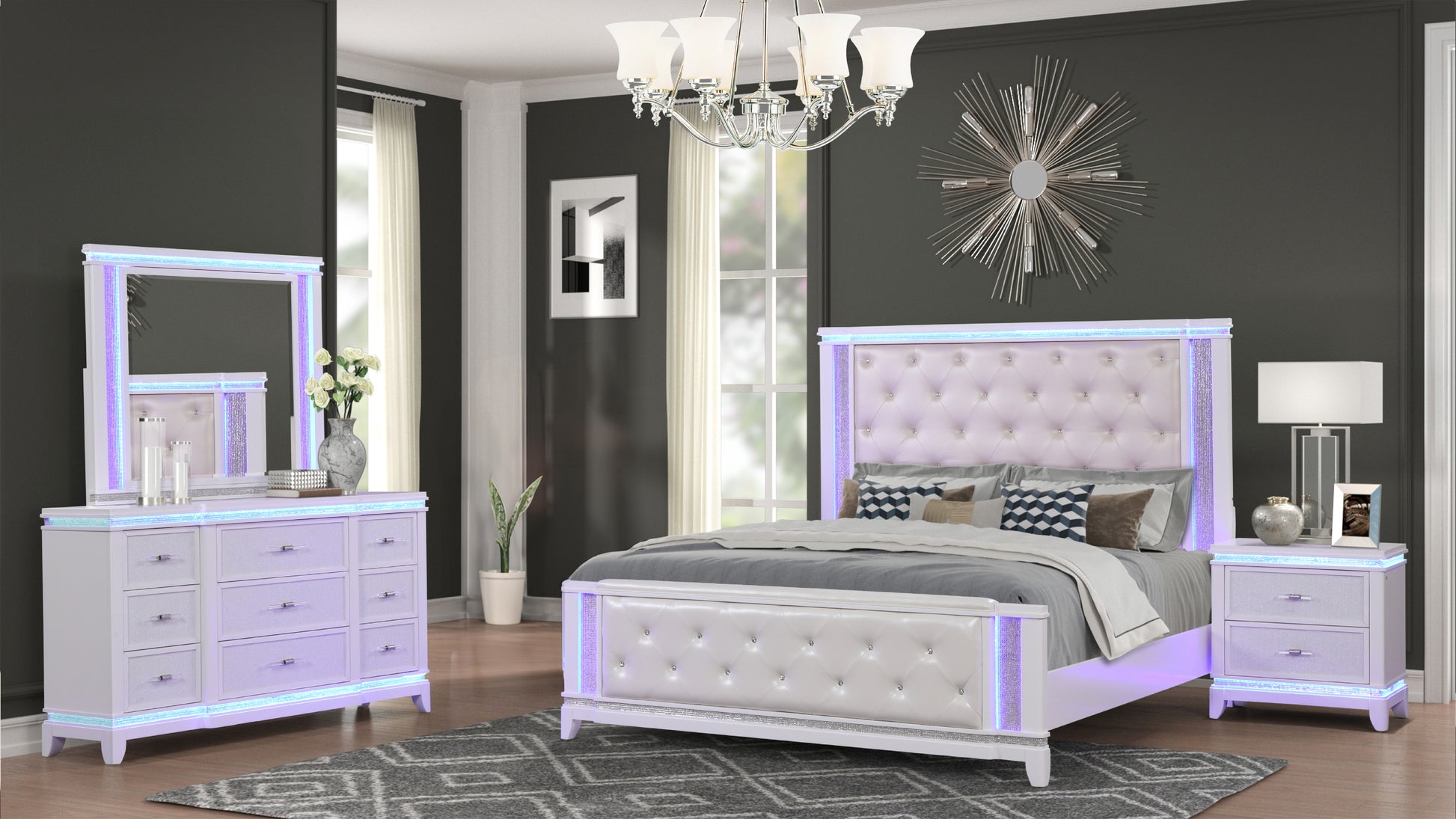 Opium Queen 4 Pc Bedroom Set In Milky White Box Spring Required Queen White Wood 4 Piece Set Bedroom Bed Included,Dresser Included,Mirror Included,Nightstand Included Contemporary,Modern Tufted Wood