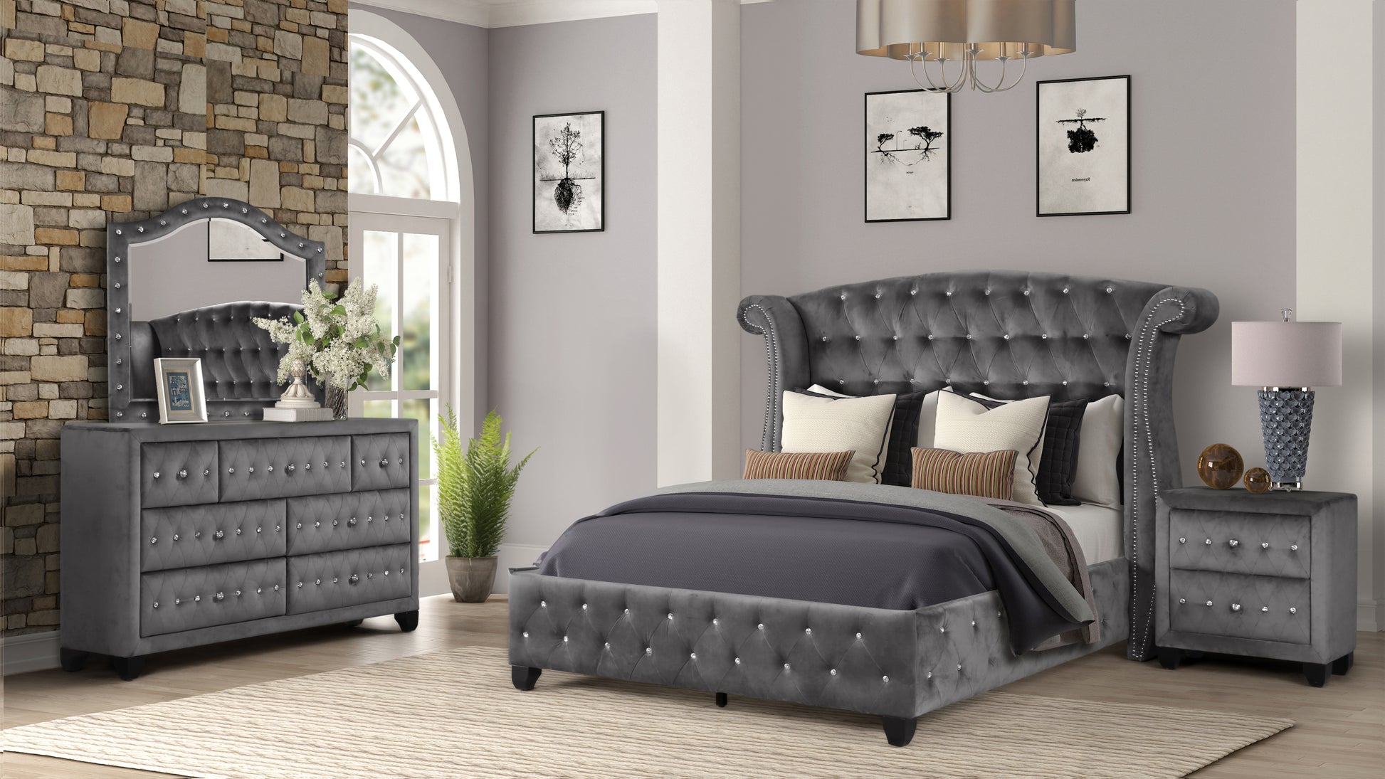 Sophia Modern Style Crystal Tufted Full 4 Piece Includes: Full Size Be Sophia Modern Style Crystal Tufted Full 4 Piece Includes: Full Size Be