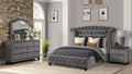 Modern Style Crystal Tufted King 4 Piece Includes: King Size Bed, Nightstand, Dresser, And Mirror Velvet Fabric Upholstery Bedroom Set Made With Wood In Gray Box Spring Not Required King Gray Wood 4 Piece Set Bedroom Contemporary,Modern Acacia