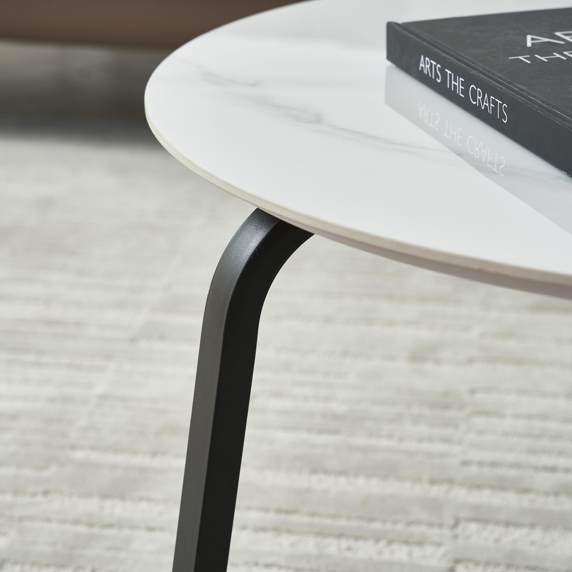 Coffee Table Nesting White Set Of 2, Side Set Black Frame Circular And Marble Tables, Living Room Bedroom Apartment Modern Simple Accent Tea Table Nightstand, Easy Assembly Black Metal Stone