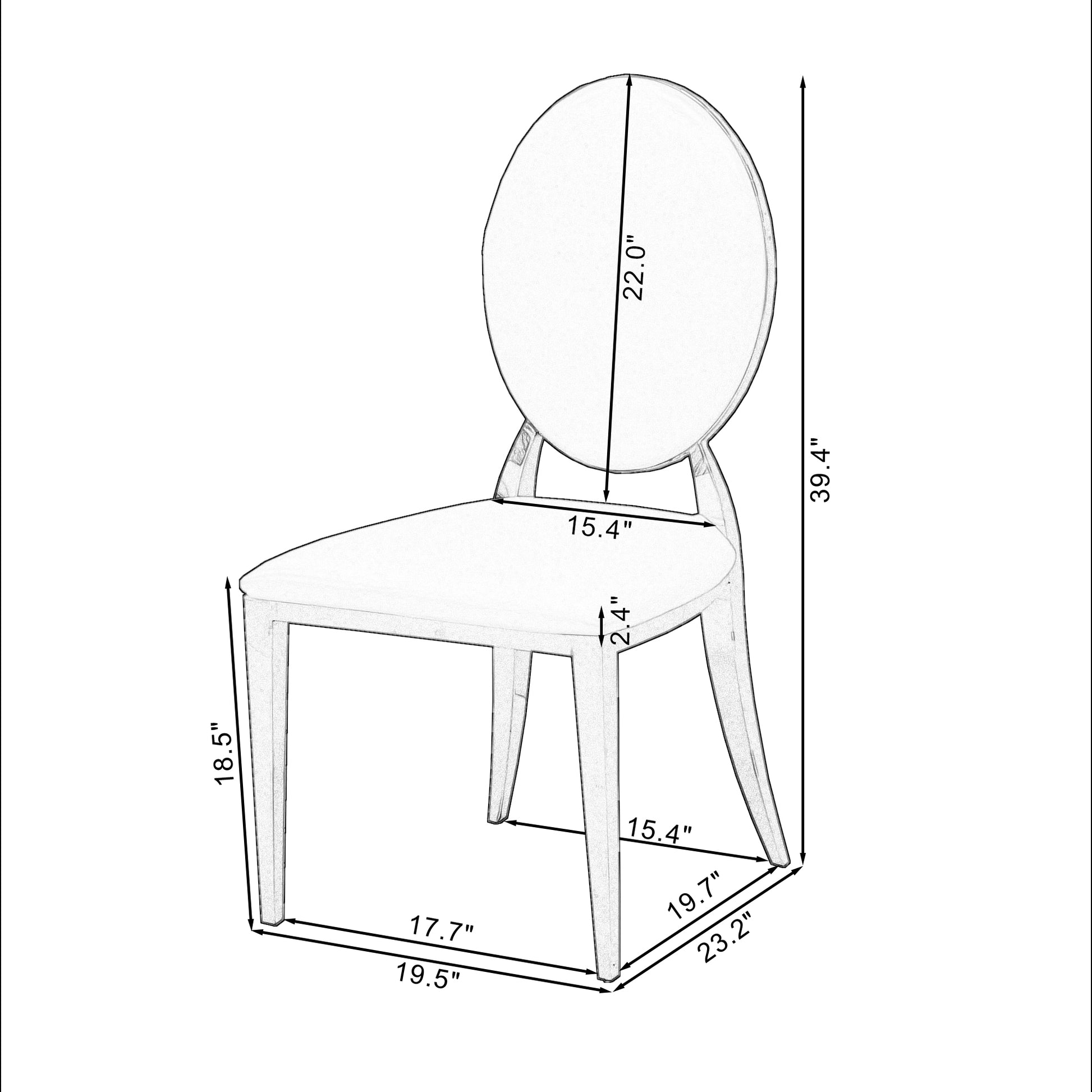 Dining Chair Set Of 2, Oval Backrest Design And Stainless Steel Legs White Leather