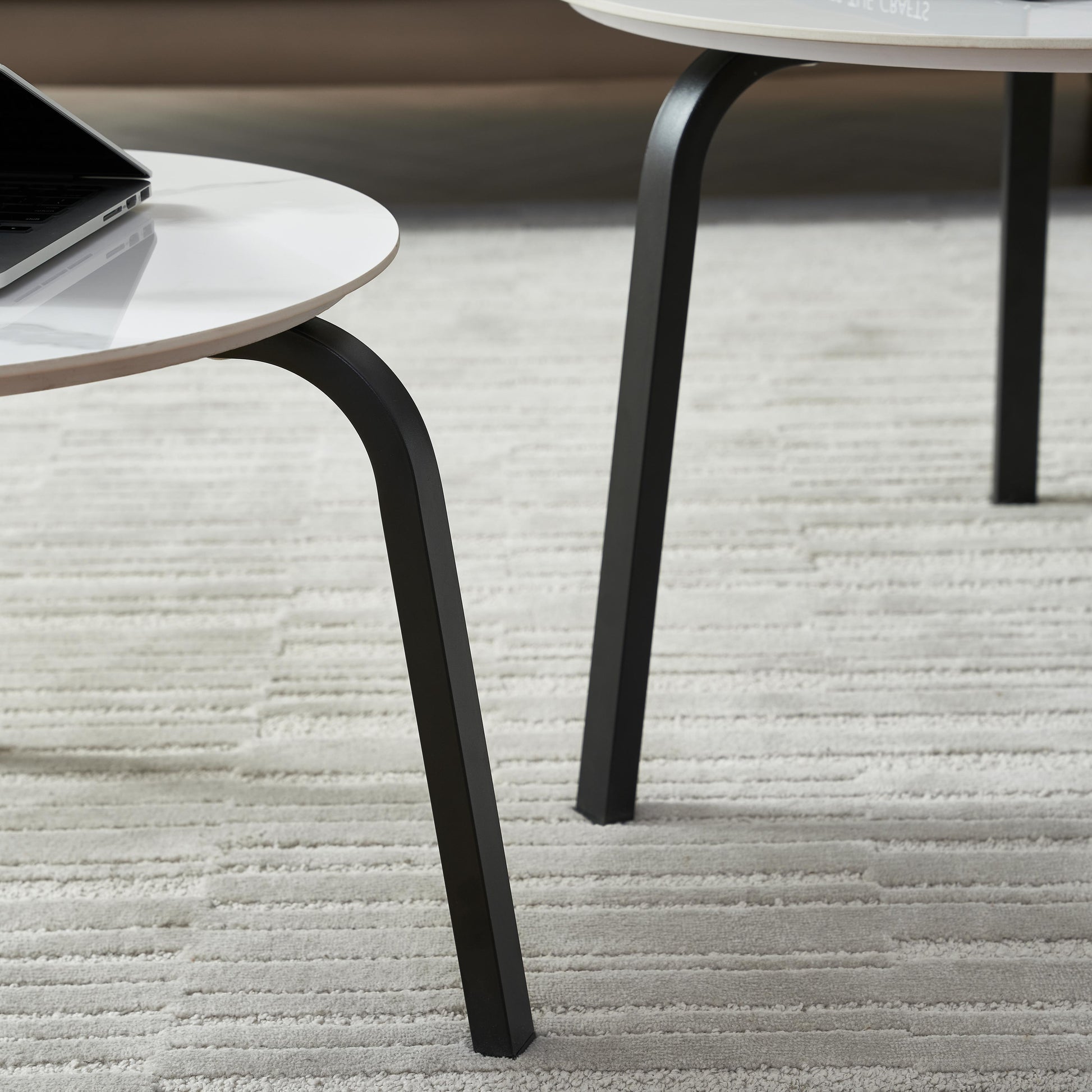 Coffee Table Nesting White Set Of 2, Side Set Black Frame Circular And Marble Tables, Living Room Bedroom Apartment Modern Simple Accent Tea Table Nightstand, Easy Assembly Black Metal Stone