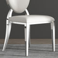 Dining Chair Set Of 2, Oval Backrest Design And Stainless Steel Legs White Leather