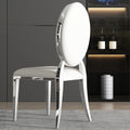 Dining Chair Set Of 2, Oval Backrest Design And Stainless Steel Legs White Leather