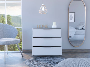 Washington Three Drawer Dresser White White Bedroom American Design,Modern Pine Pine Engineered Wood