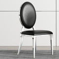 Dining Chair Set Of 2, Oval Backrest Design And Stainless Steel Legs Black Leather