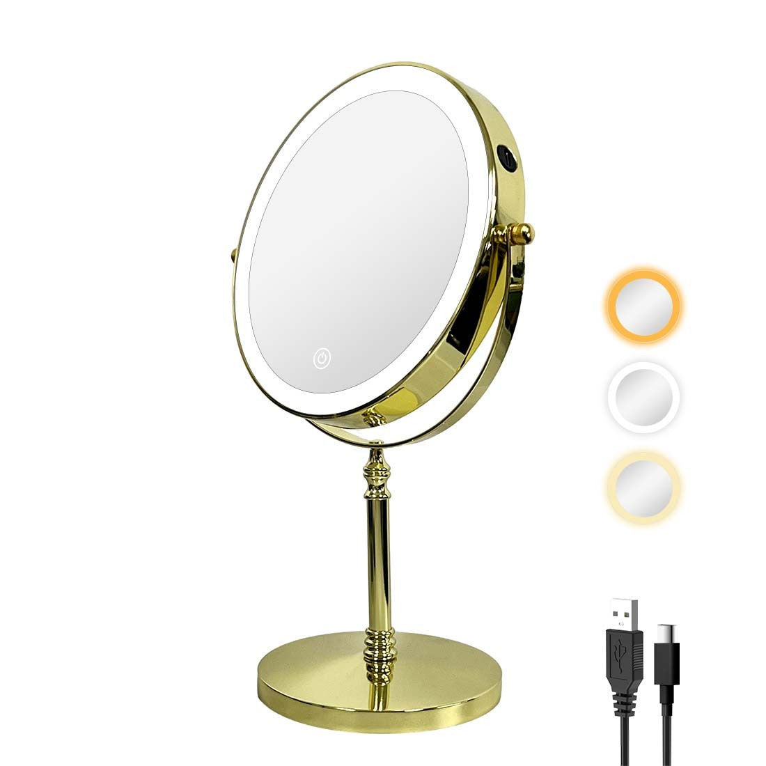8 Inches Lighted Makeup Mirror with 10X Magnification gold-metal