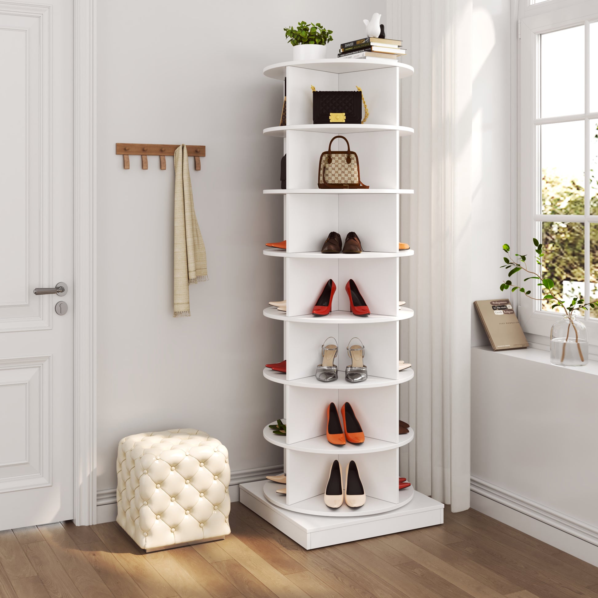 360 Rotating Shoe Cabinet Layers Holds Up To 28 Paris Of Shoes White