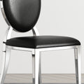 Dining Chair Set Of 2, Oval Backrest Design And Stainless Steel Legs Black Leather