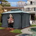 10X13Ft Patio Gazebo With Netting & Curtains, Black Black Gray Rectangular Garden & Outdoor Uv Resistant Gazebos Anchored Aluminium Alloy