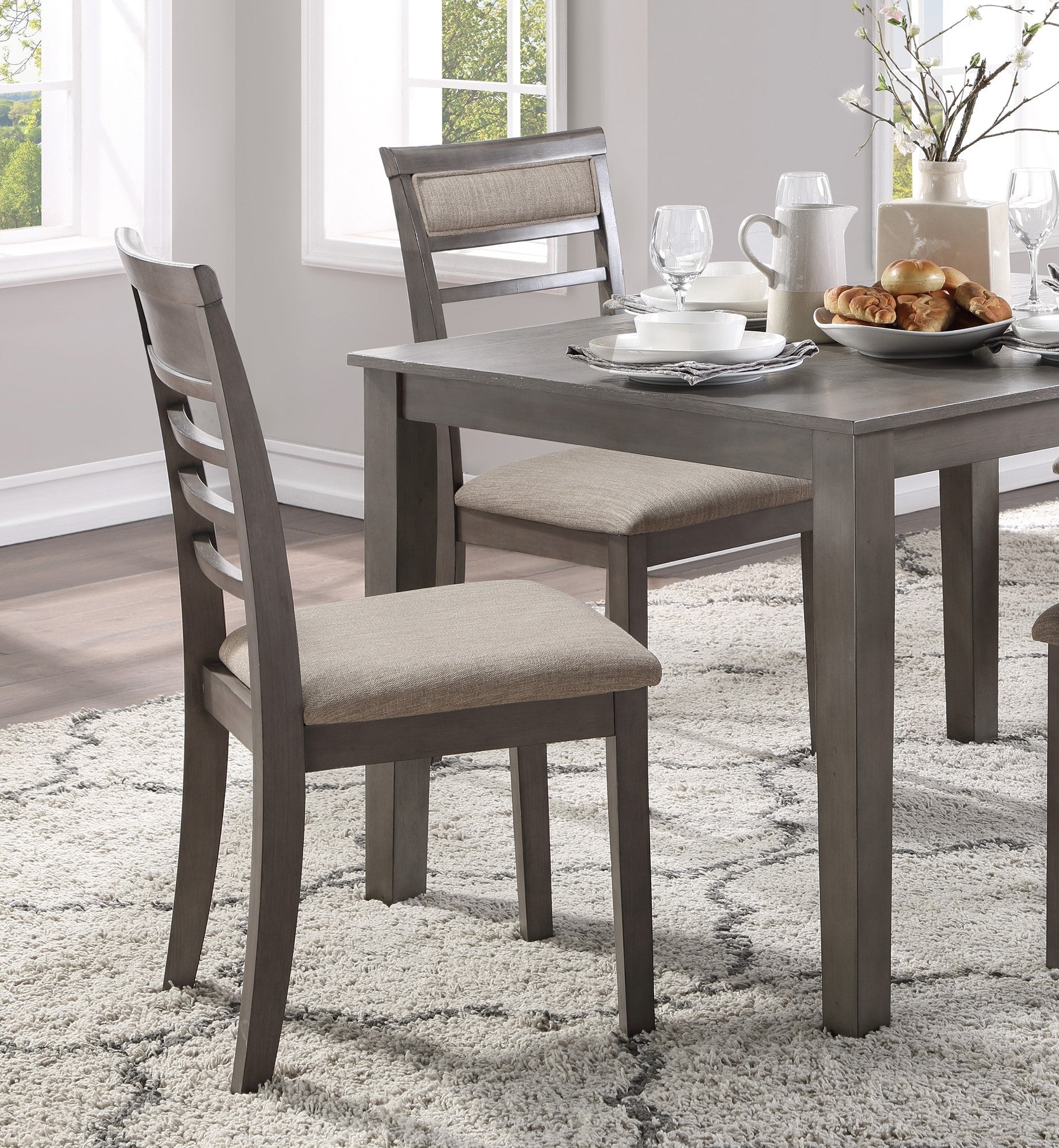 Beautiful Gray Finish 5pc Dining Set Table and 4 Side wood-wood-gray-seats 4-wood-dining room-48