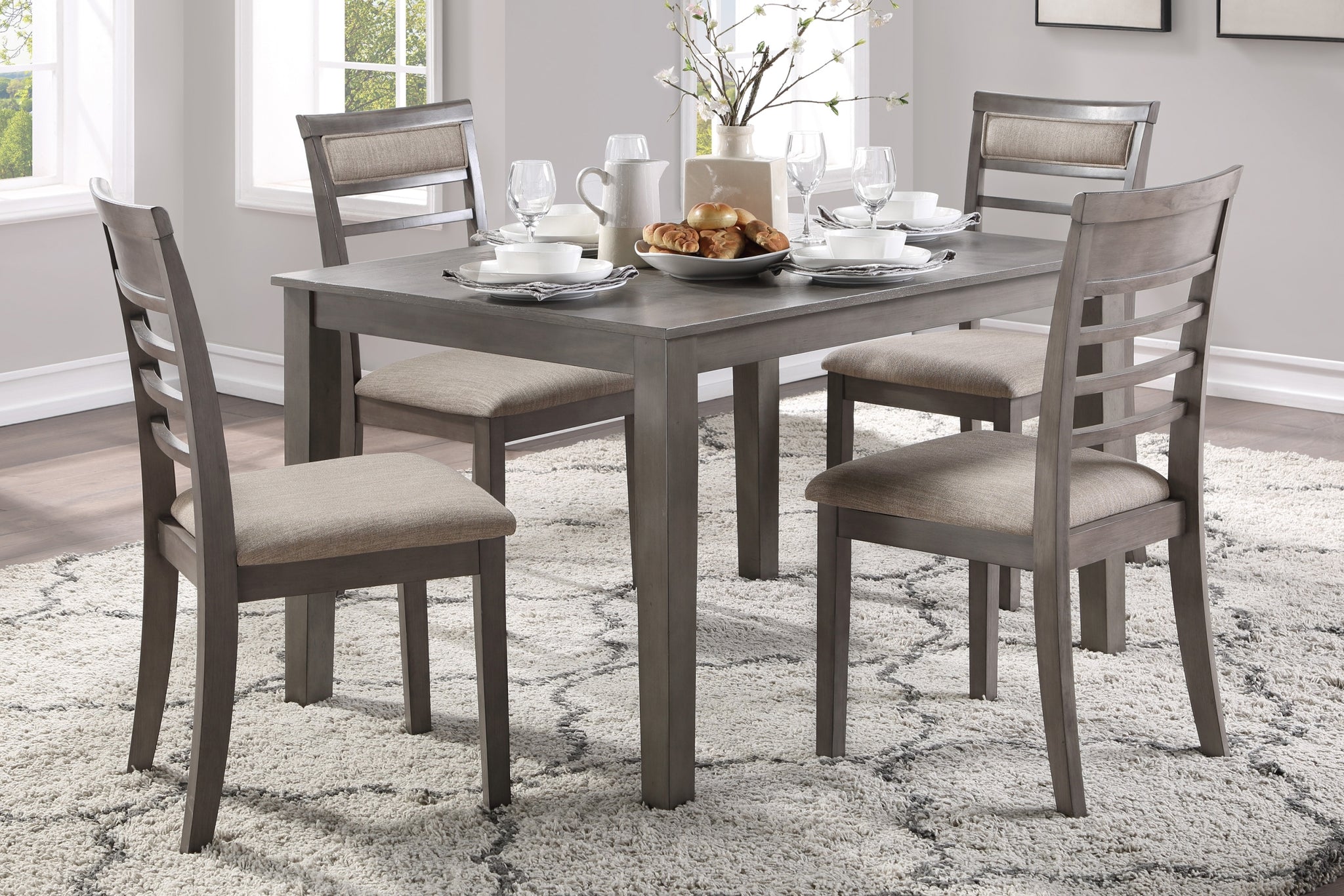 Beautiful Gray Finish 5pc Dining Set Table and 4 Side wood-wood-gray-seats 4-wood-dining room-48