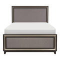 Ebony Finish And Silver Lining Modern Queen Bed Gray Upholstered Headboard Footboard Contemporary Wooden Bedroom Furniture Panel Bed 1Pc Box Spring Required Queen Gray Wood Bedroom Contemporary,Modern Panel Polyester Wood