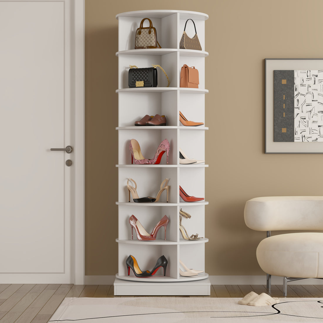 360 Rotating Shoe Cabinet 7 Layers Holds Up To 35