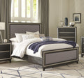 Ebony Finish And Silver Lining Modern Queen Bed Gray Upholstered Headboard Footboard Contemporary Wooden Bedroom Furniture Panel Bed 1Pc Box Spring Required Queen Gray Wood Bedroom Contemporary,Modern Panel Polyester Wood