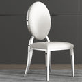 Dining Chair Set Of 2, Oval Backrest Design And Stainless Steel Legs White Leather