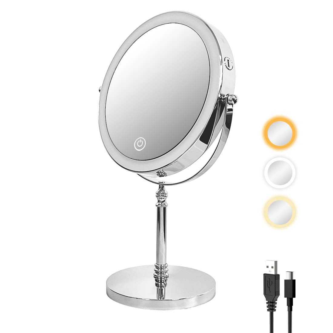 8 Inches Lighted Makeup Mirror with 10X Magnification chrome-metal