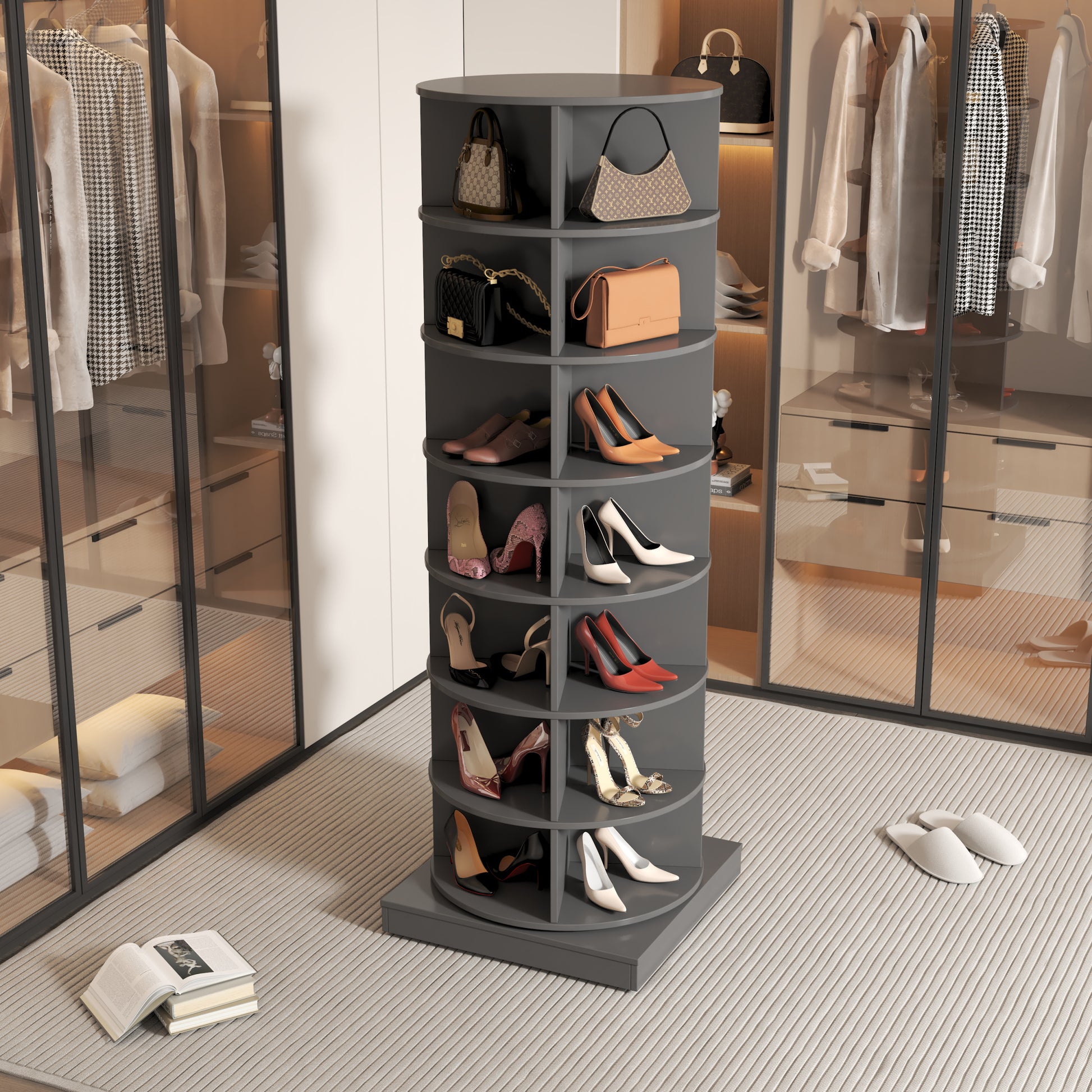 360 Gray Rotating Shoe Cabinet With 7 Layers Can