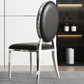 Dining Chair Set Of 2, Oval Backrest Design And Stainless Steel Legs Black Leather