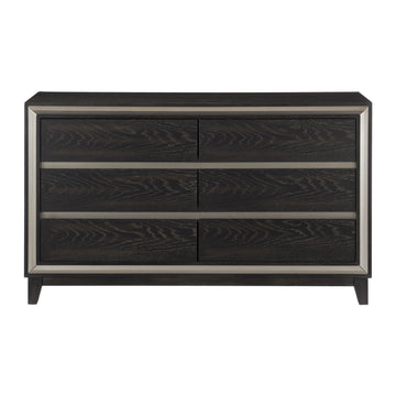 Modern Bedroom 1Pc Dresser Of 6 Drawers Grooves Cutouts Pulls Ebony Finish And Silver Contemporary Wooden Furniture Ebony Bedroom Contemporary,Modern Wood