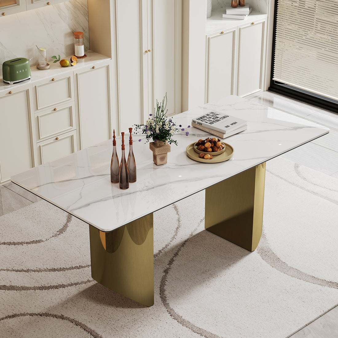 0.47" Thick Sintered Stone Composite Tempered Glass Top Dining Table With Stainless Steel Base Gold Sintered Stone