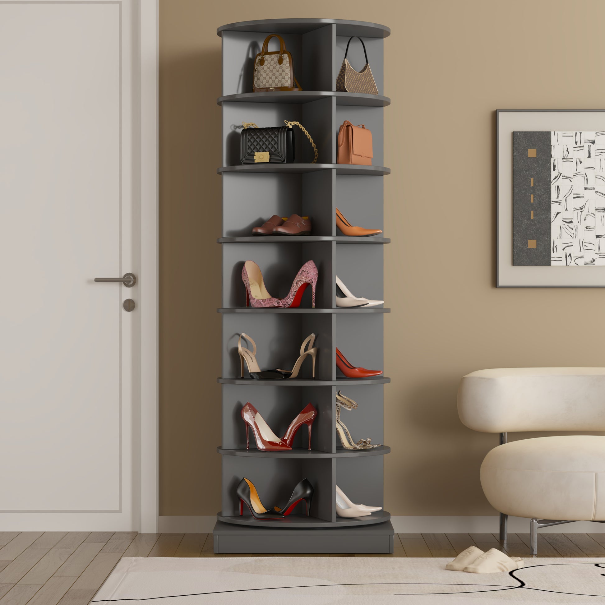 360 Gray Rotating Shoe Cabinet With 7 Layers Can