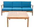 Perla 3 Seater Sofa And Table Set, Blue Blue Acacia Wood