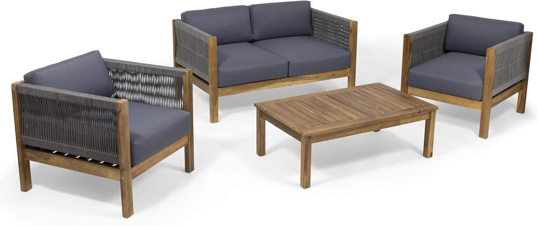 Laurel Outdoor 4 Seater Chat Set Seat & Coffee Table & Club Chair Teak Acacia Wood
