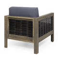 Outdoor 4 Seater Acacia Wood Chat Set With Wicker Accents And Cushions, Gray Mixed Gray Dark Gray Gray Acacia Wood