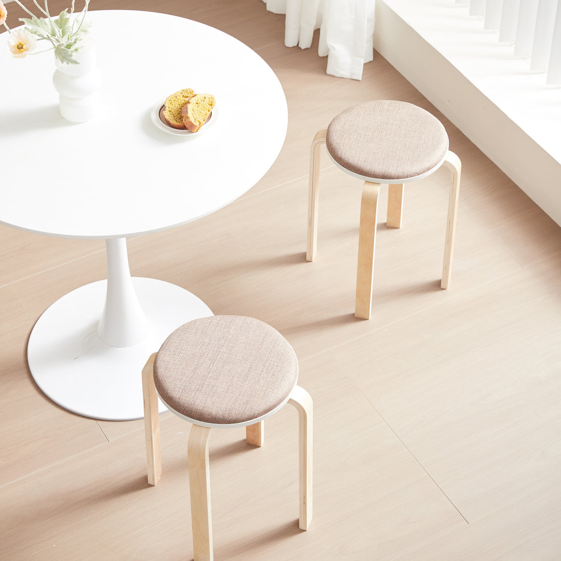 Set Of 4 Stackable Stools, Round Backless Chairs