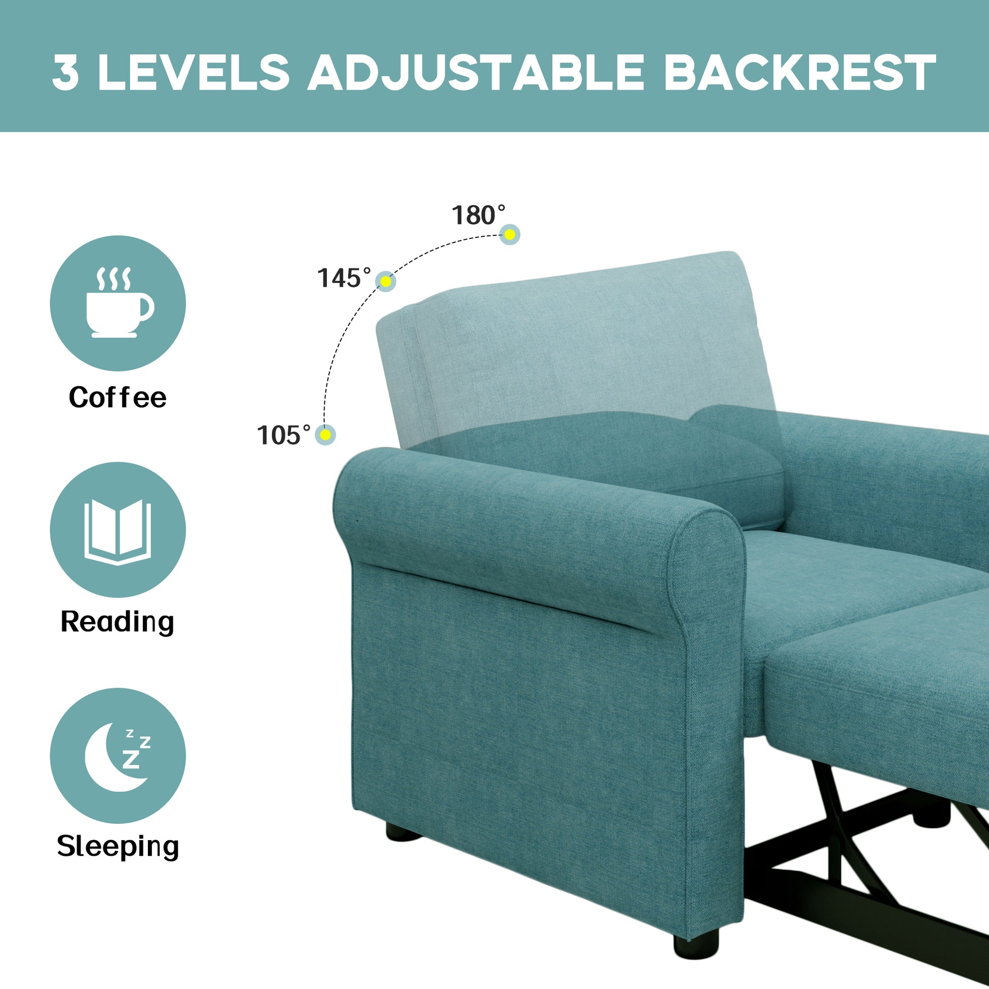 3 In 1 Sofa Bed Chair, Convertible Sleeper Chair Bed,Adjust Backrest Into A Sofa,Lounger Chair,Single Bed,Modern Chair Bed Sleeper For Adults,Teal Old Sku:Wf301161Aaw Teal Linen