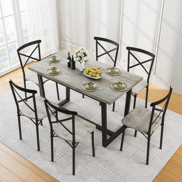 7 Pieces Dining Set 7 Piece Kitchen Table Set Perfect For Kitchen, Breakfast Nook, Living Room Occasions Gray Seats 6 Mdf Iron